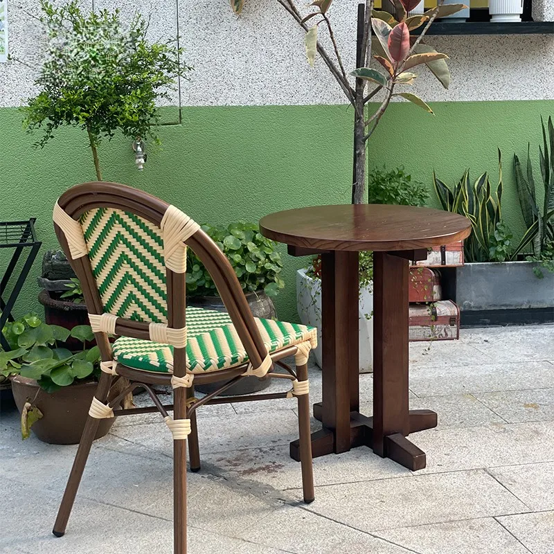 ！@French-Style American-Style Commercial Outdoor Vintage Courtyard Guesthouse Open-Air Restaurant Tables  Rattan Chairs