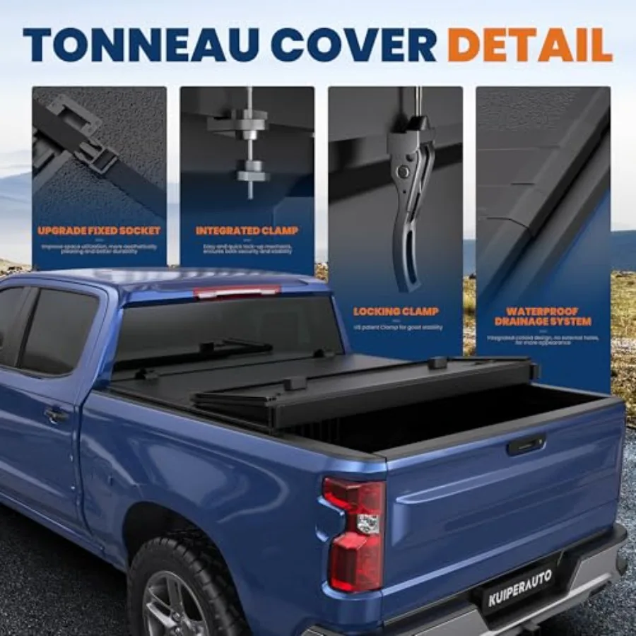 غطاء تونيو لسرير الشاحنة الصلبة ثلاثي من الألياف الزجاجية لسيارة تشيفي سيلفرادو جي إم سي سييرا 1500 موديلات FLEETSIDE متوافقة مع 20152 #3