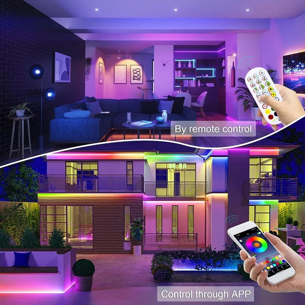 Imagem -05 - Rgb Smart Wifi Neon Led Strip Light Compatível com Alexa Music Sync Fita Faça Você Mesmo Controlada por App 12v 108leds por m 5m 10m