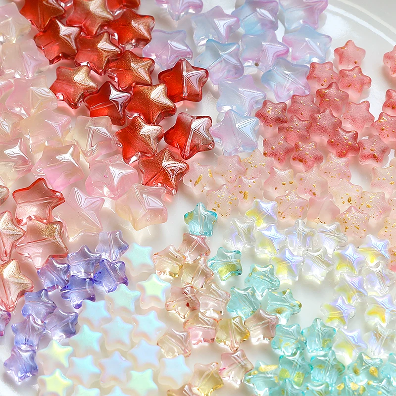 10szt Szklana pięcioramienna gwiazda Ins Girl Koraliki Materiał Diy Biżuteria Kolczyki Naszyjnik Bransoletka Akcesoria Ręcznie robione Uroki