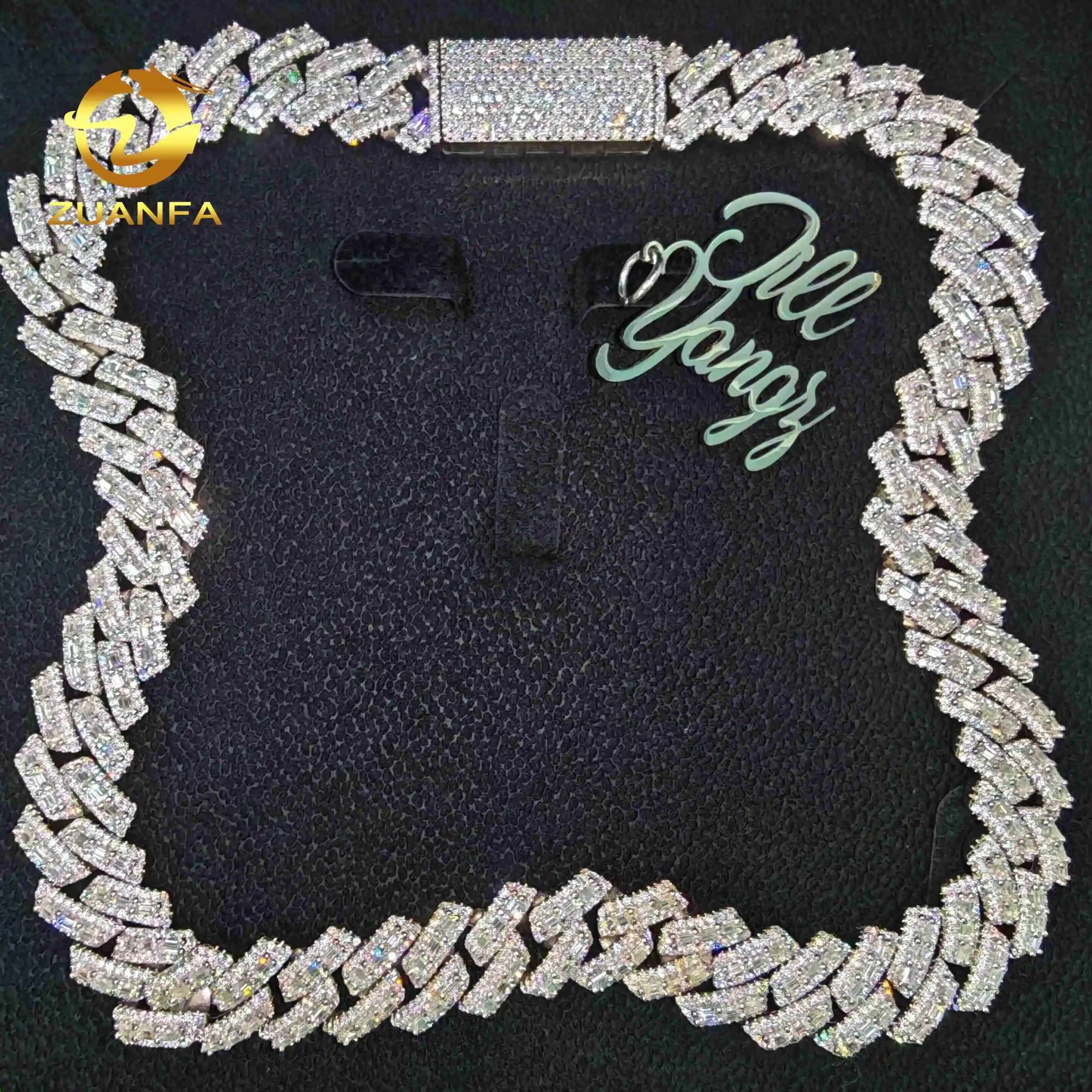 Price Fair 16mm Baguette VVS Cuban Chain Moissanite GRA Certified 925 Miami Cuban Link Chain Necklace..