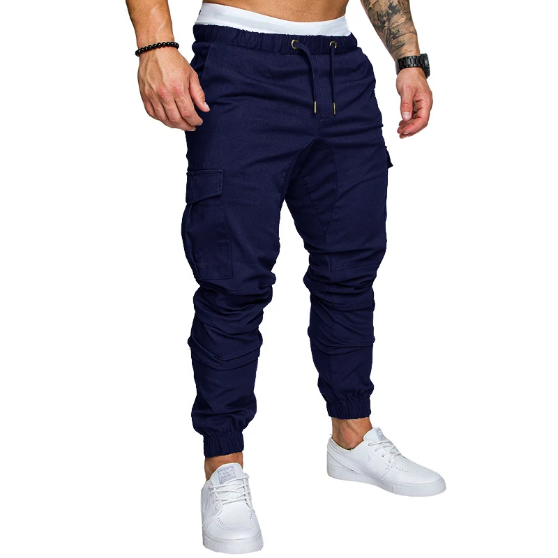 New Fashion Men\'s Multi-Pocket Overalls Sports Trousers Mens Casual Fitness Drawstring Pants Men\'s Jogger Track Pants