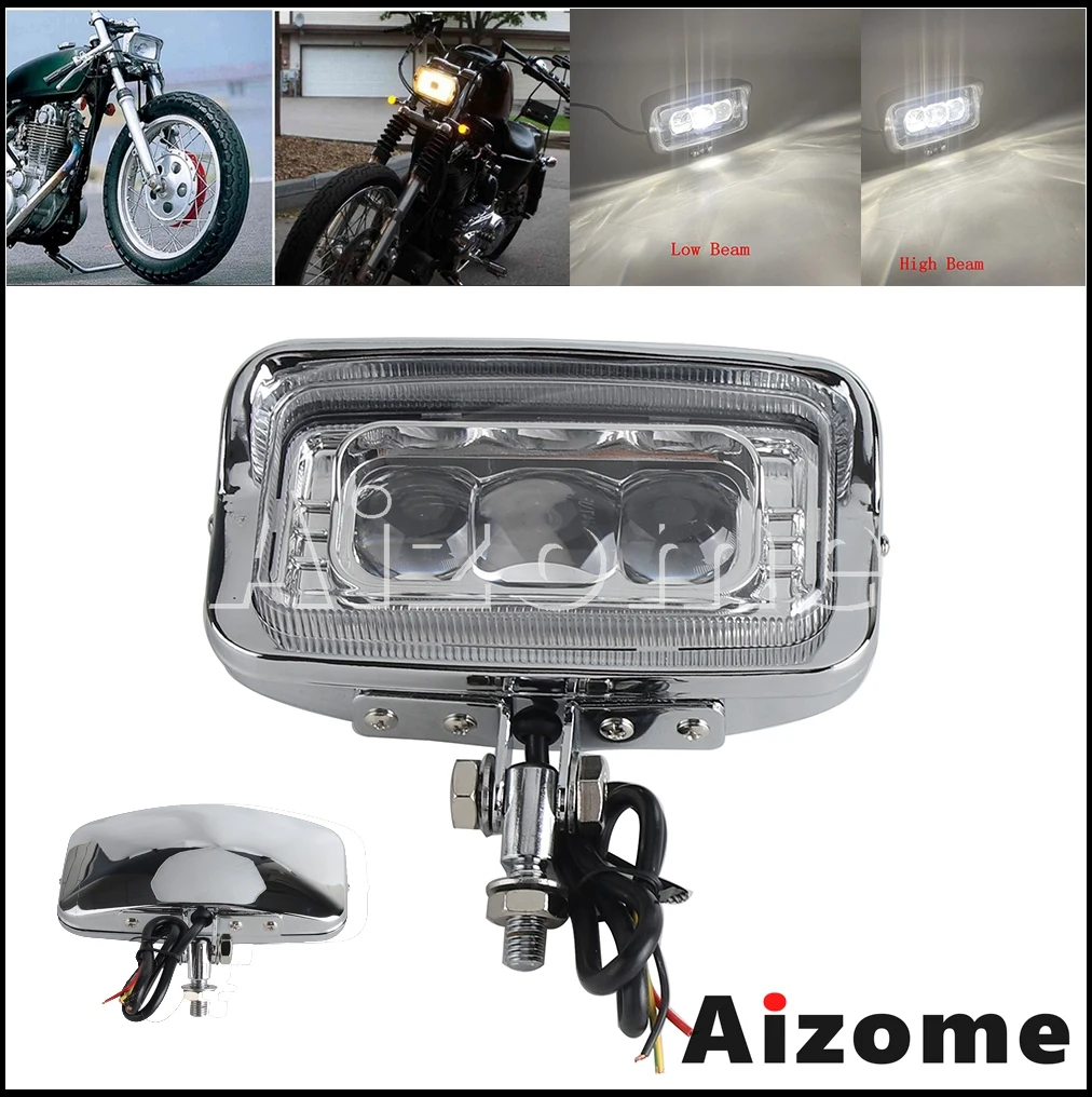 Universal Led Motorcycle Headlight Head Lamps High Low Beam Light For Harley BMW Yamha Honda Black Chrome Replacement Headlamp