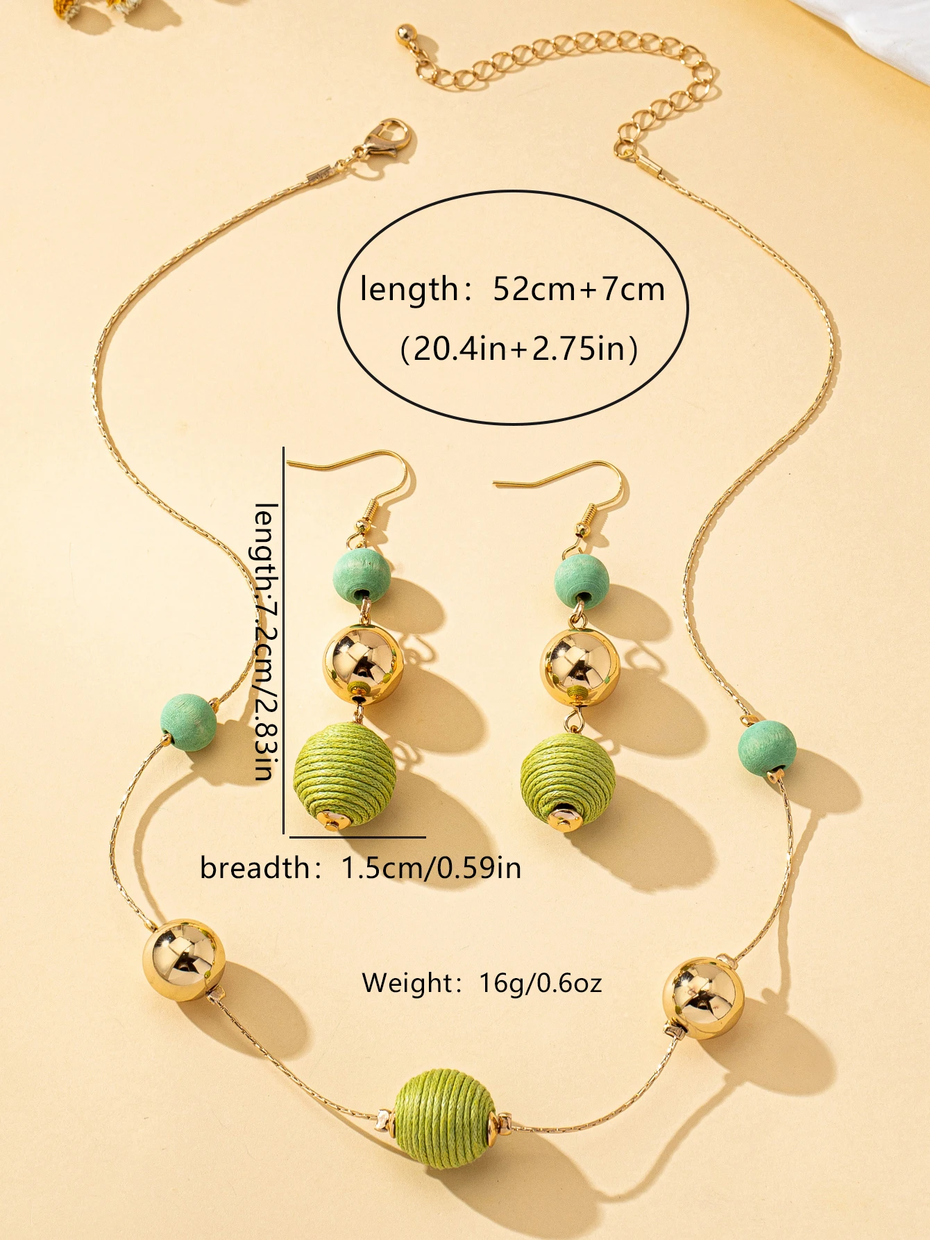 Bohemian Style Handmade Wire-Wrapped Ball Earrings & Necklace Set