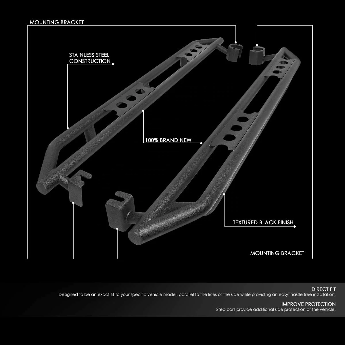 Side Steps Bars Armor Rocker Guard Rock Sliders for Jeep Wrangler JL 4-Door Unlimited 2018-2019