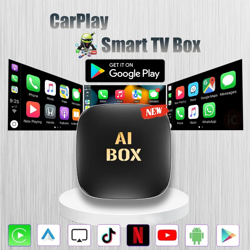 

Новый CarPlay Ai Box Android13 Встроенный Netflix YouTube Google Appstore Smart TV Plug and Play для 99% автомобилей с проводным Carplay