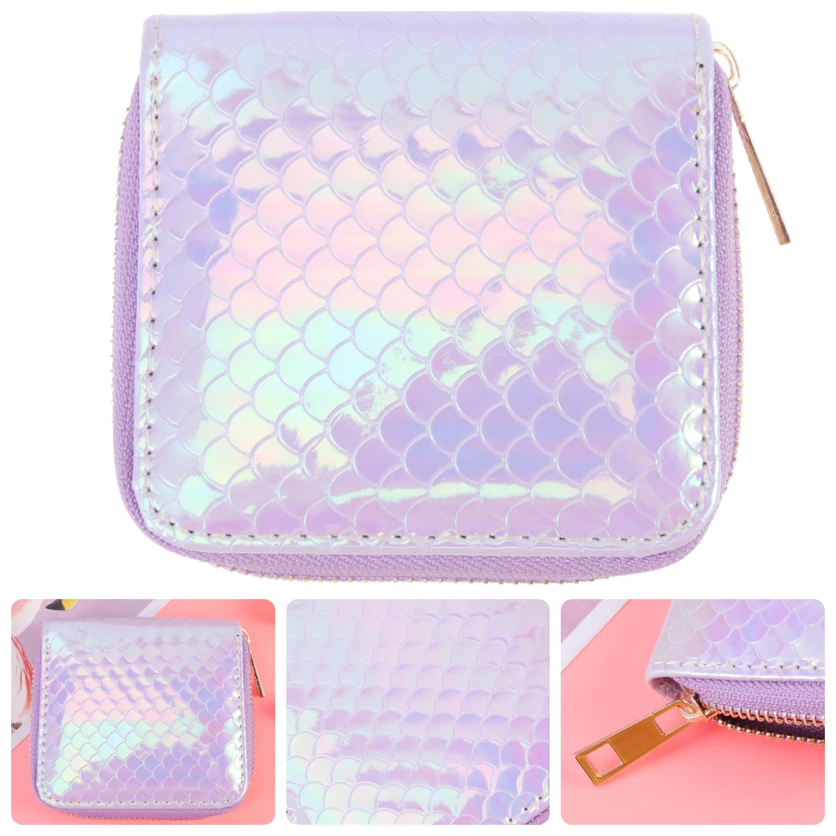 Purple Color Cross Body Bag Coin Purse Women's Wallets Small Mermaid Acrylic Child