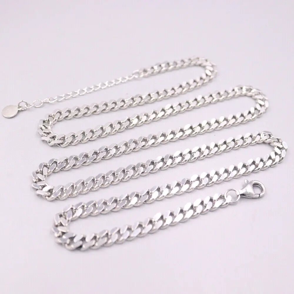 Real 925 Sterling Silver 5mm Curb Link Chain Necklace 21.6