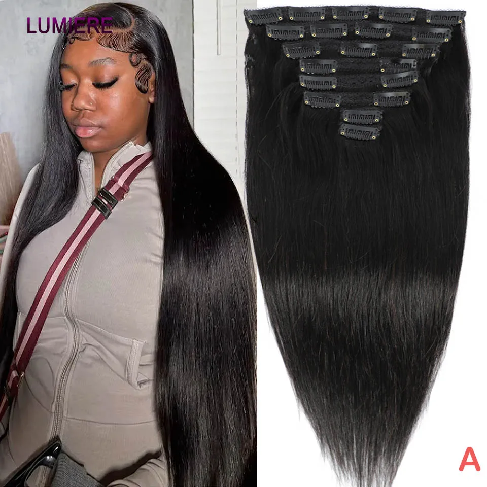 

Clip In Hair Extensions Brazilian Bone Straight Clip In Natural Black Color Clip Ins 100% Virgin Raw Human Hair 20 22 24 26 Inch