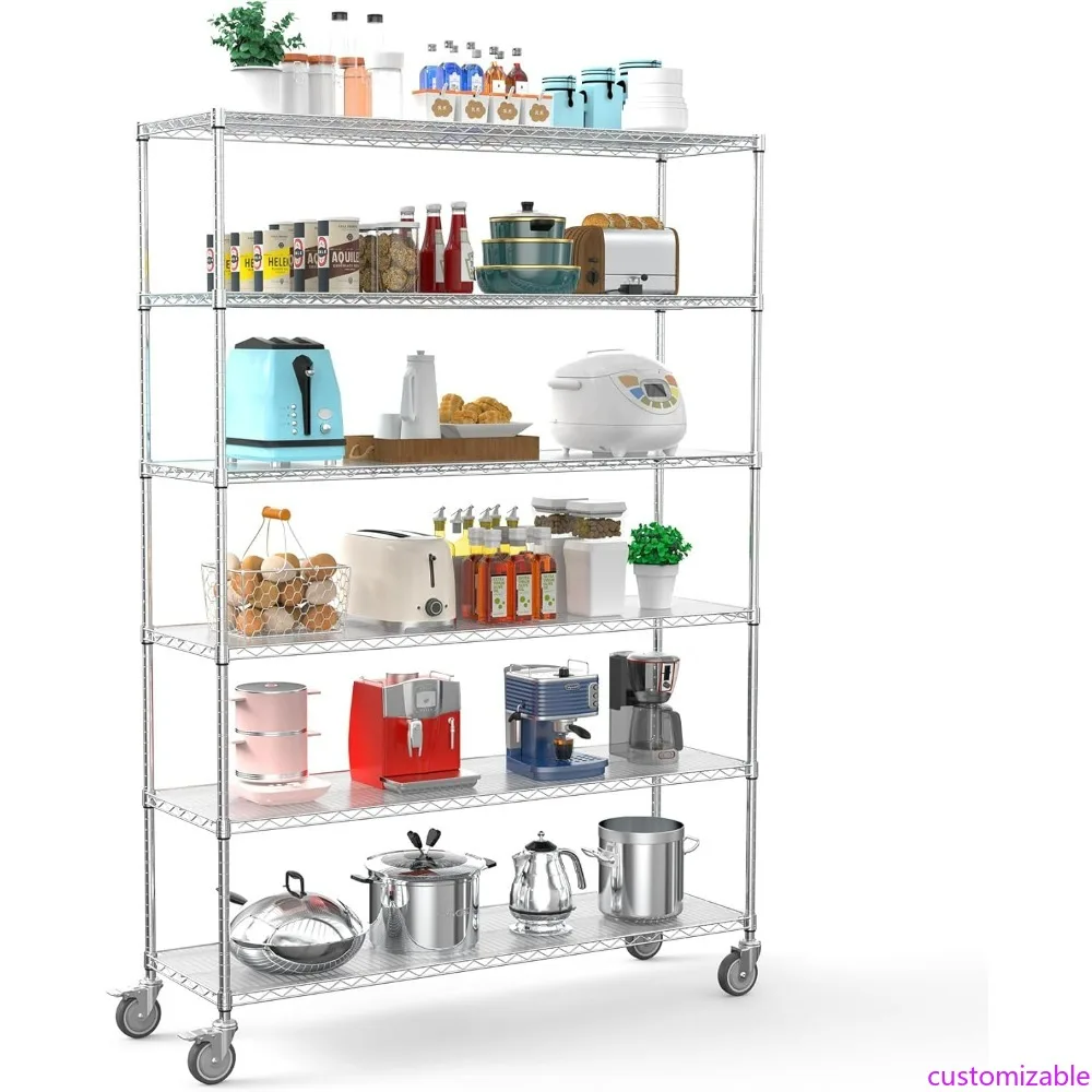 

Heavy-Duty 6-Tier Adjustable Metal Storage Rack, 18 x 60 x 87.5, 6000 lbs Capacity, with Wheels and Leveling Feet