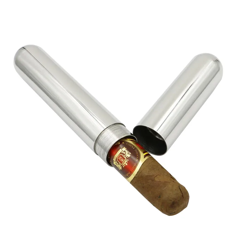 Portable Stainless Steel Cigar Tube Exquisite Polished Cigar Case Single Smoking Set Cuban Cigar Cover Storage Tube