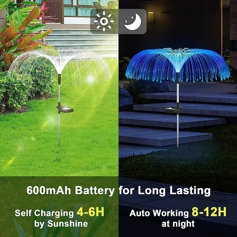 Solar Garden Lights Outdoor Waterproof Fiber Optic Jellyfish Lawn Lights Outdoor Patio Villa Yard Decor