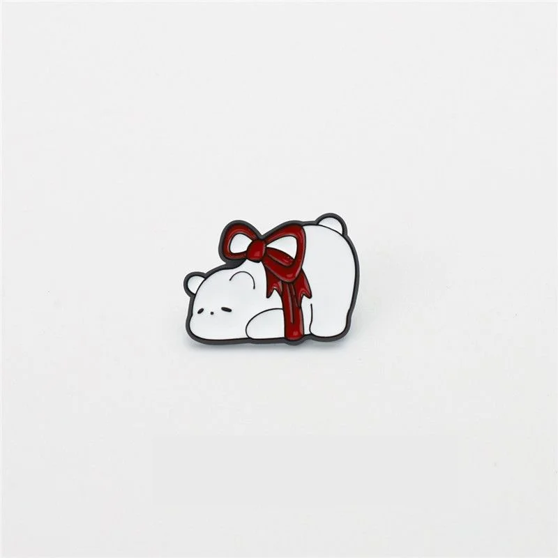 Kawaii Series Red Ribbon Animal Brooch Zinc Alloy Cartoon Pet Badge Aesthetic Collection Badge Backpack Jacket Friend Couple Gif
