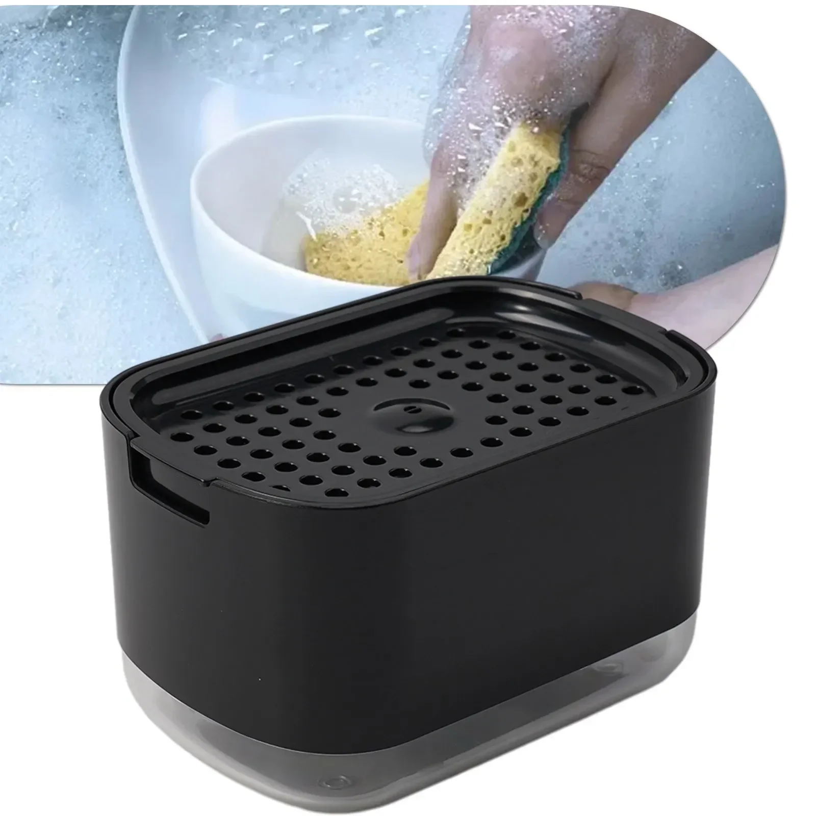 

Soap Dispenser Box Press Dispenser Scrubbing Liquid Container Kitchen Bathroom Automatic Detergent Foam Box With Sponge Holder