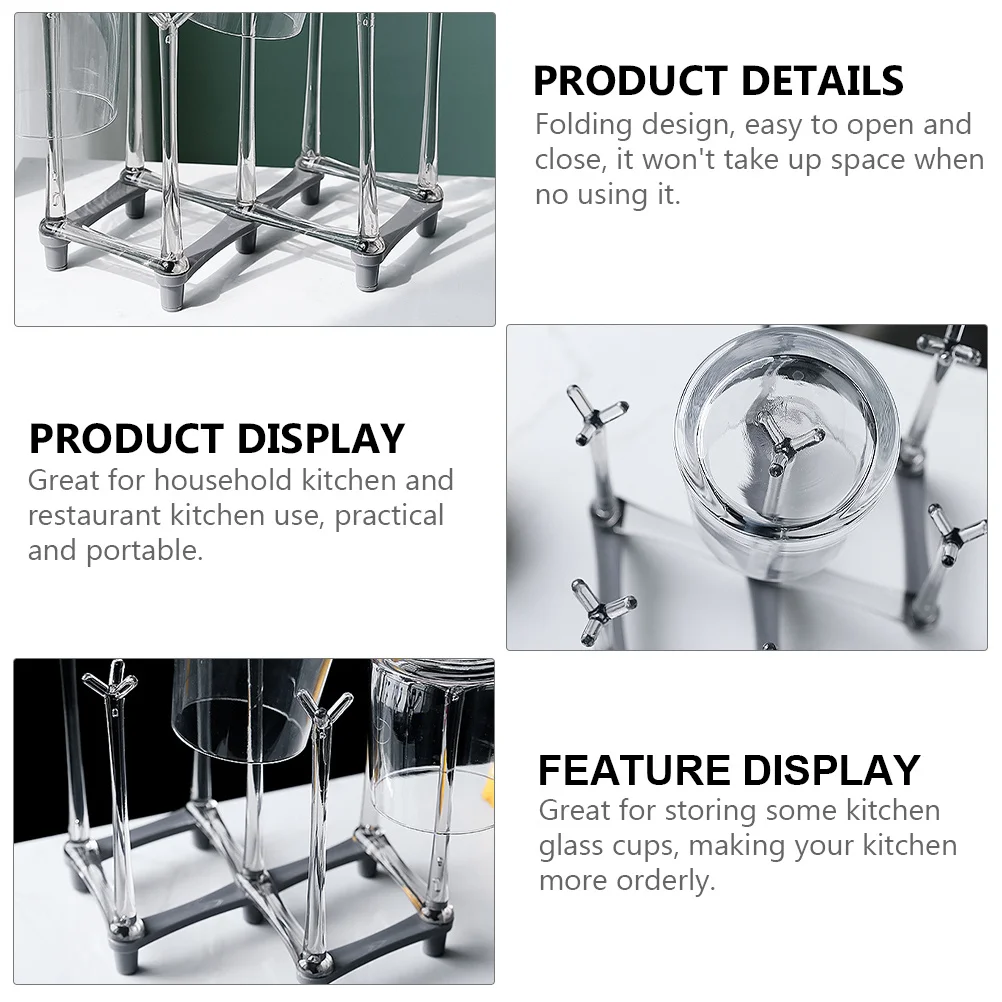 

Folding Glass Cup Storage Drain Rack 3 Tier Collapsible Kitchen Holder Space Saving Compact Design For Household Restaurant Use