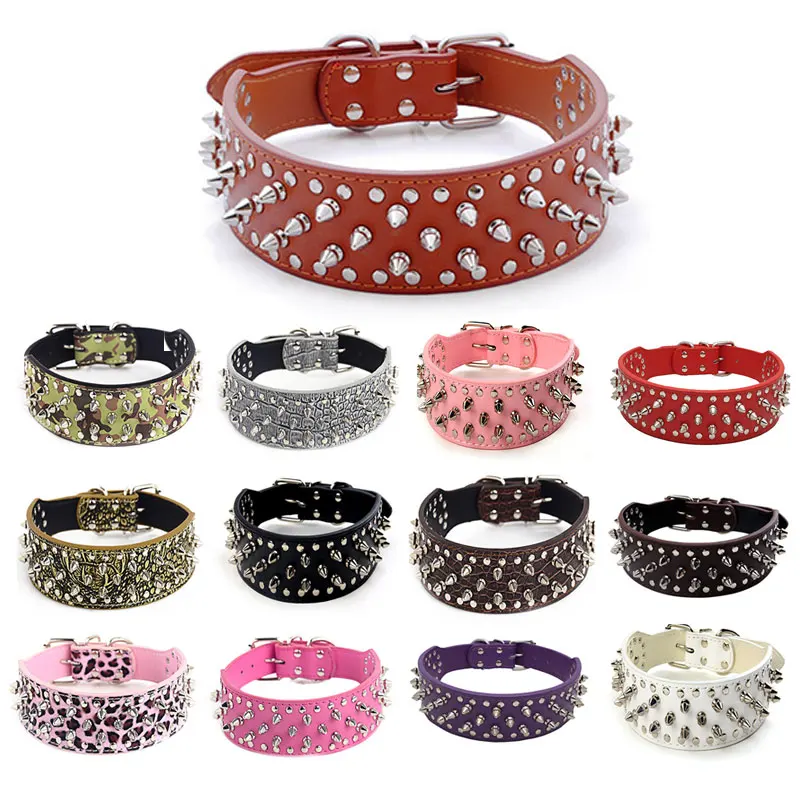 Adjustable Leather Pet Dog Collar Neck Strap Supplies Pu Leather Punk Rivet Spiked Dog Collar Pet Collars For Small Dog Cat