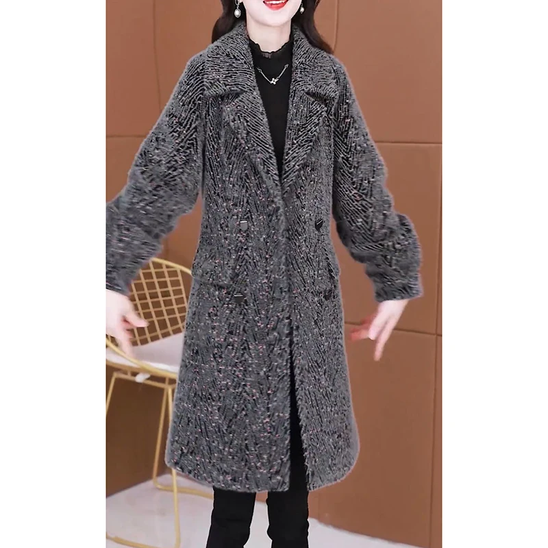 2025 Women's Top Premium Fleece-Lined Thicken Jacket Y2K Chic Mid-Length Trench Coat Winter Casual Long Sleeve Fashion Outerwear