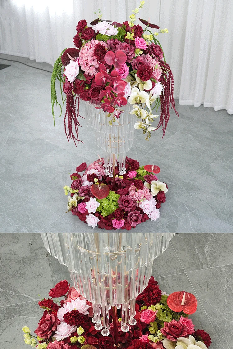 30/40/50/60/70/80CM Burgunderrosa Rosen-Orchideen Hochzeits-Hintergrund Tischdekoration Blumenball Boden-Wegeleiter Blumendekoration Requisiten – Detail 1