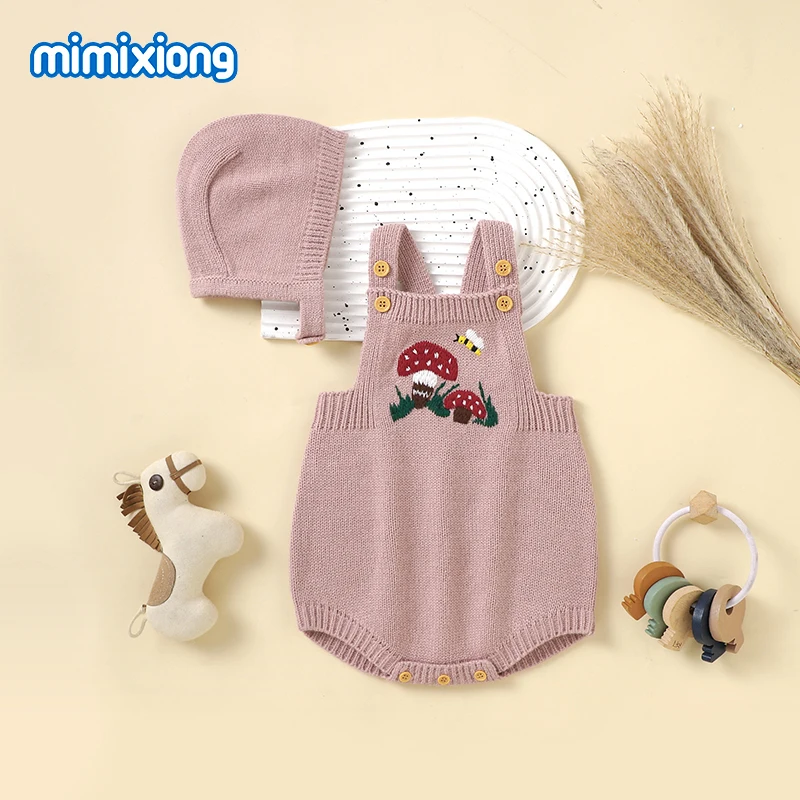 

0-18m Baby Unisex Bodysuits Clothes Casual Sleeveless Knitted Newborn Boys Girls Onesie Hats Outfits Sets 2pcs Infantil Costumes