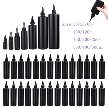 5 adet 30ml-500ml boş siyah PE plastik sıkılabilir boya şişeleri W/koruyucu kapaklar ve ucu doldurulabilir DIY kapları Pigment yağı