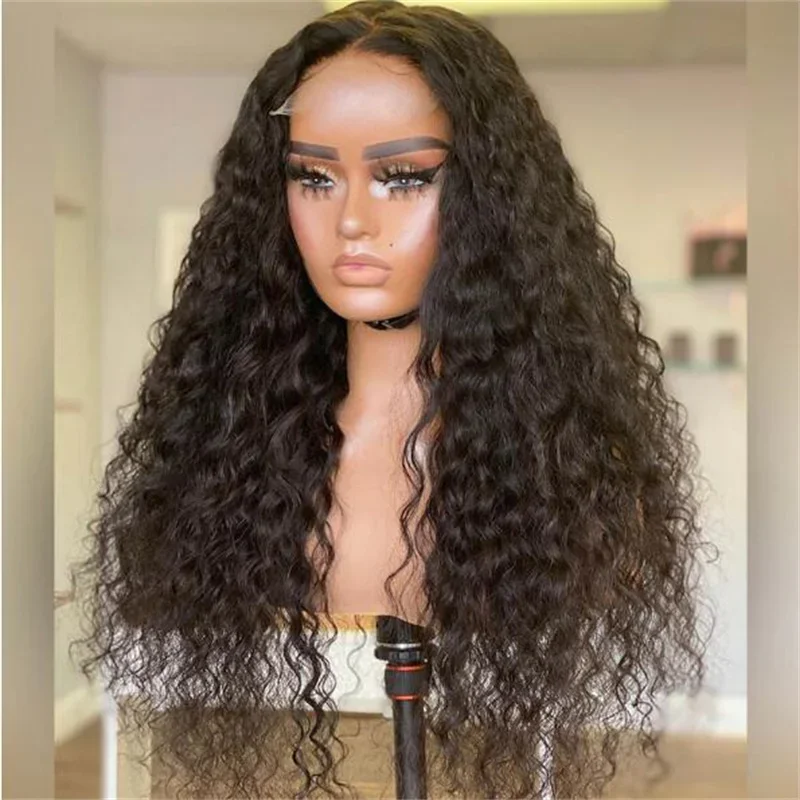 BabyHair Density180 lungo morbido 26 ''nero crespo riccio per le donne nere parrucca anteriore in pizzo resistente al calore prepizzicato Glueless quotidiano