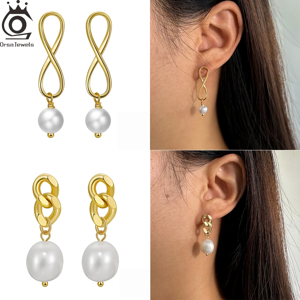 

ORSA JEWELS Pendant Drop Earrings Fashion Female Dangle Earrings with Pearls 925 Sterling Silver Jewelry Mother's Gift GPE49