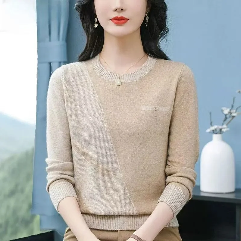 

Women's Clothing Vintage Fashion Knit Wool Pullovers Autumn Winter New Elegant Chic Patchwork O-neck Sweaters Lady All-match Top