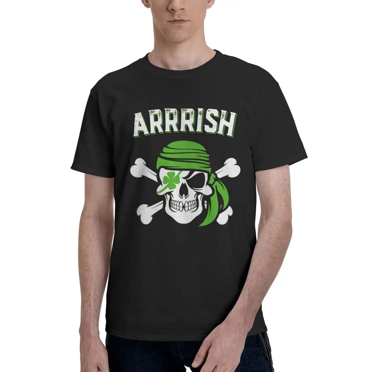 Men St Patrick's Day Skull Pirate T Shirt Streetwear Big Size O-neck Cotton Sleeve Men Tshirt