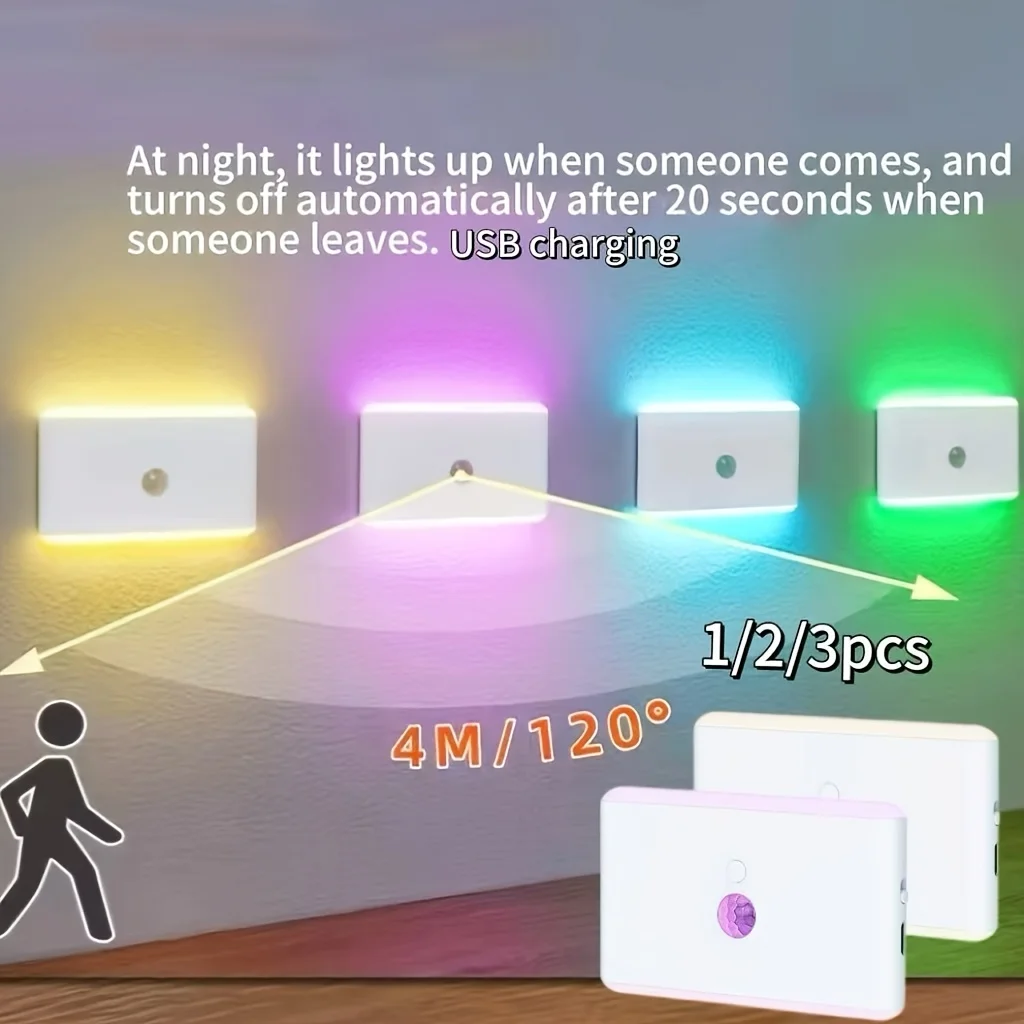 Luce notturna RGB Lampada a induzione umana intelligente Lampada da parete magnetica ricaricabile USB Corridoio Scala Luce per armadio da cucina