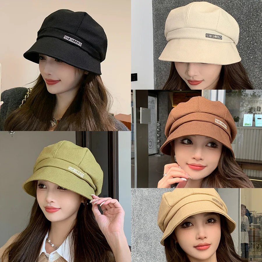 Women Cotton Octagonal Hat Beret Autumn Winter Solid Color Korean Bucket Hat Baggy Cap Female Newsboy Caps Casual Vintage New