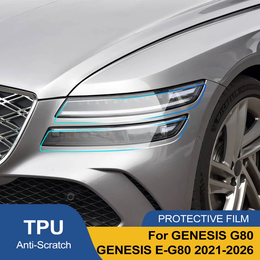 For GENESIS G8 E-G80 Smoke Black High-Gloss Pre-Cut Headlight Protection Film TPU PPF Anti-Scratch Car Vinyl Wrapping Kit