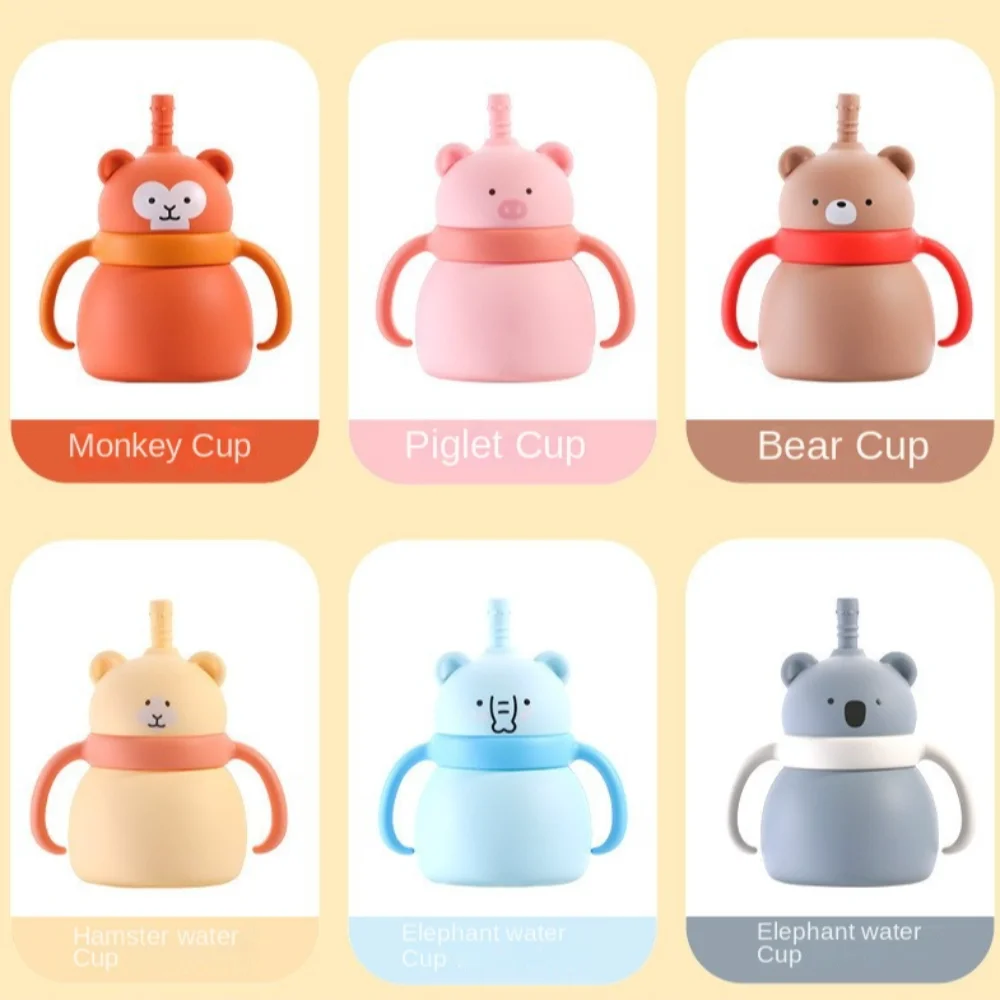 100ML Sippy Baby Cup Double Handles Cartoon Animals Toddler Sippy Cups Non-Slip Grip Leakproof Toddlers Straw Water Bottle Kid