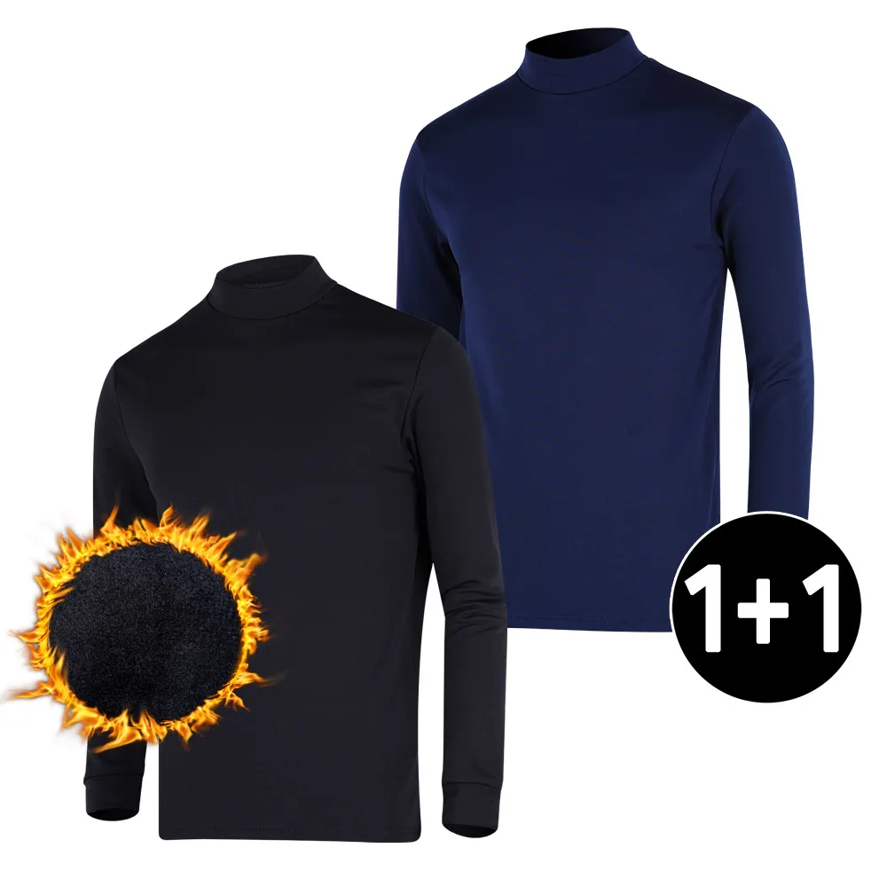 1+1 Herren-Langarm-T-Shirt mit Fleece-Futter und halbem Reißverschluss