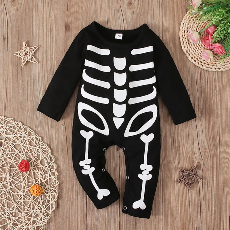 Fashion Baby Halloween Costume One-piece Bodysuit Mommy and Daddy\'s Little Nightmare Print Baby Jumpsuit Clothes Outfits