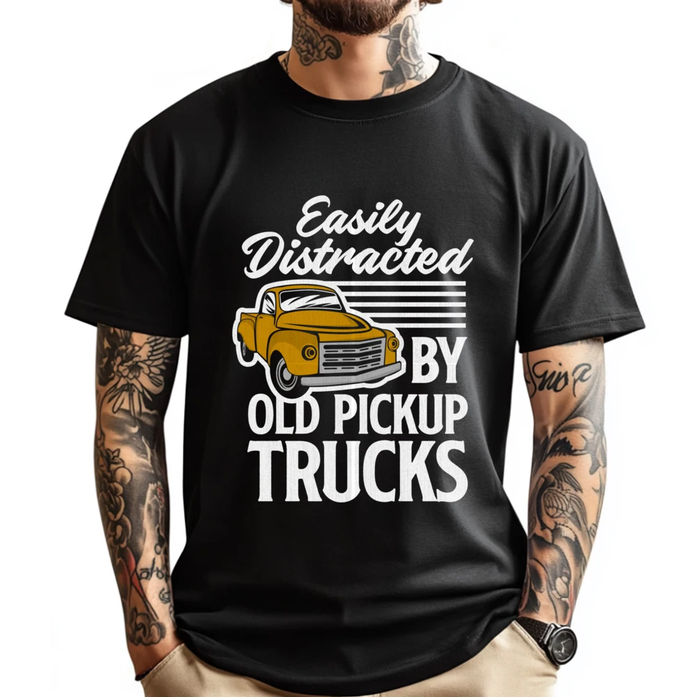 Easily Distracted By Old Pickup Trucks Vintage T Shirts Mans Mens T Shirt Graphic Tees Mother's Day Gift Idea