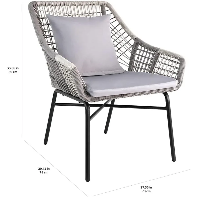 Chaise Club All Weather avec Cadre en Acier et Heart, Gris, Extérieur, 27.56x29.13x33.86 Pouces, Lot de 2