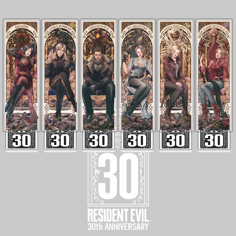 Resident Evil 30th Anniversary Acrylic Stand, Biohazard Leon Ada Chris Jill Figure, Survival Horror Game Desktop Decor Keychain