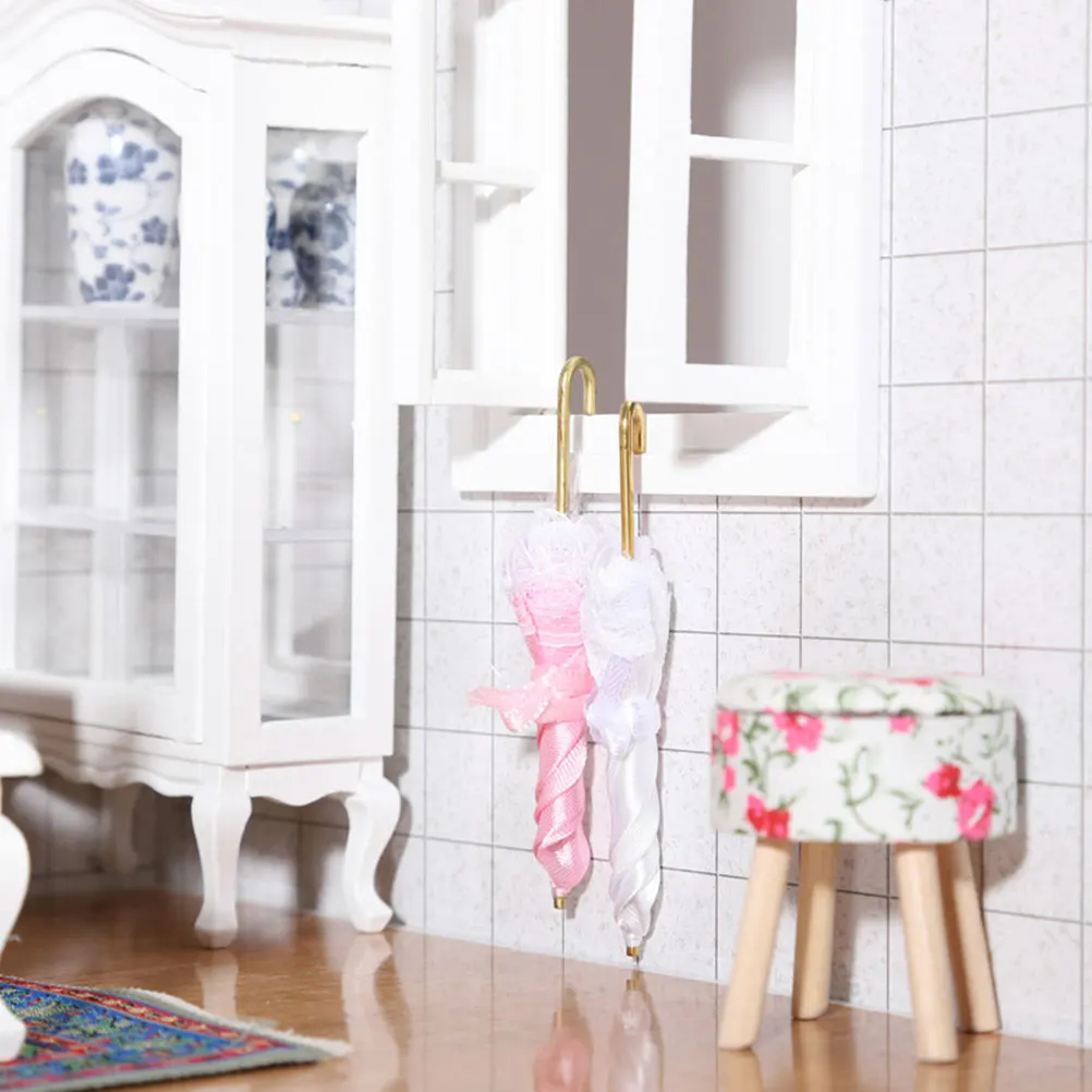 

2 Pcs Miniature Umbrella White Pink Simulation House Decor Toy for Kids Model Lovers Exquisite Craftsmanship Realistic Mini