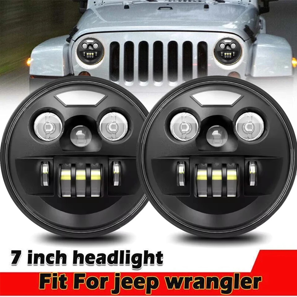 

7 Inch Round LED Headlight for JK Halley Jeep H4 Angel Eyes 6000K/3000K Universal Headlight 12V 24V for Jeep Cherokee Wrangler
