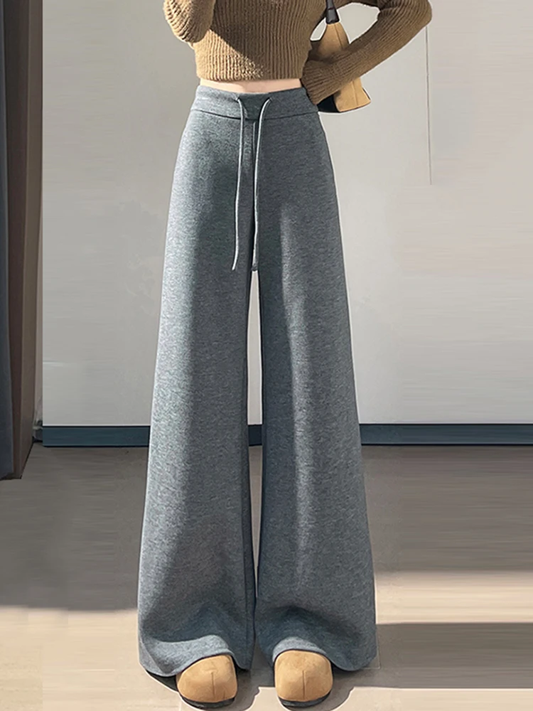 

Женские повседневные брюки с высокой талией, прямые, на флисовой подкладке, осенне-зимние, новые, широкие, в пол