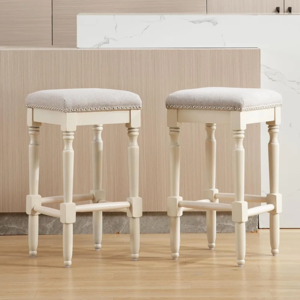 

Counter Height Bar Stools Set of 2 Backless Wooden Counter Stools with Nailhead Trim Seat 26" Height Bar Stools for Kitchen Isla