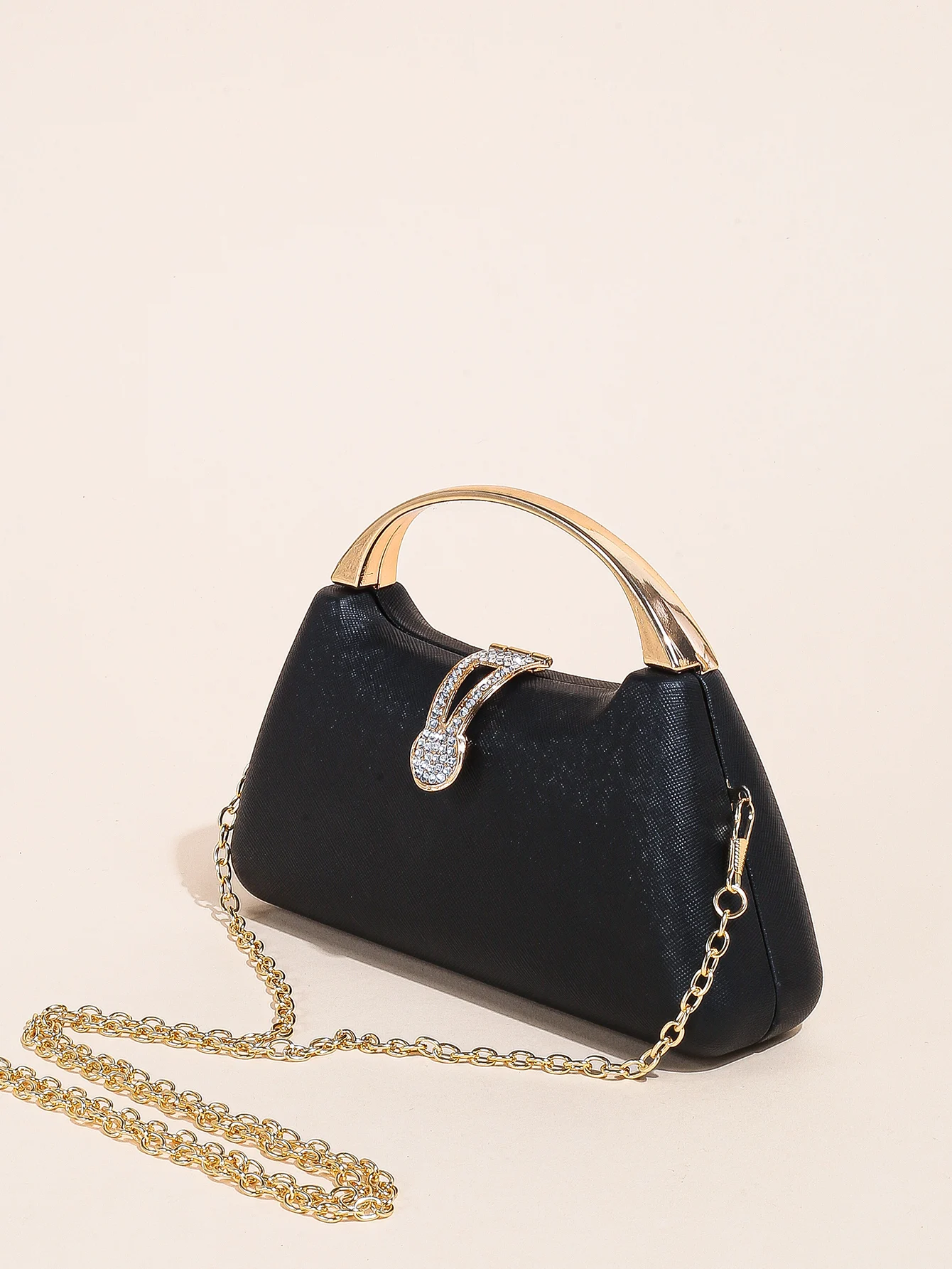 

Mini pearlescent crisscross pocket clutch with compact and simple drill buckle