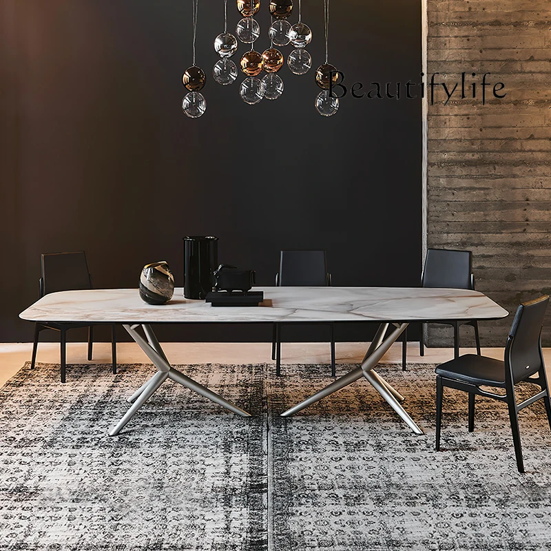 American Modern Minimalist Rock Plate Dining Table Rectangular Dining Table Italian Light Luxury Retro Dining Table