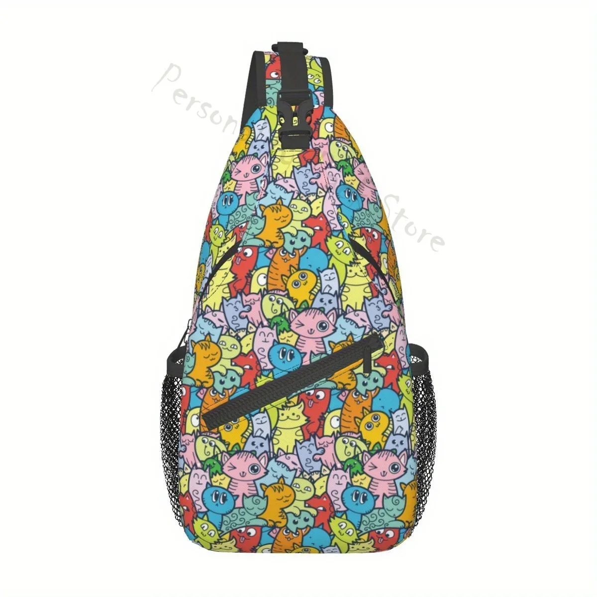 Mochila cruzada divertida de garabatos para gatos y gatitos, bolso de hombro antirrobo, bolso de pecho, mochila de día para deportes, bolsos de pecho