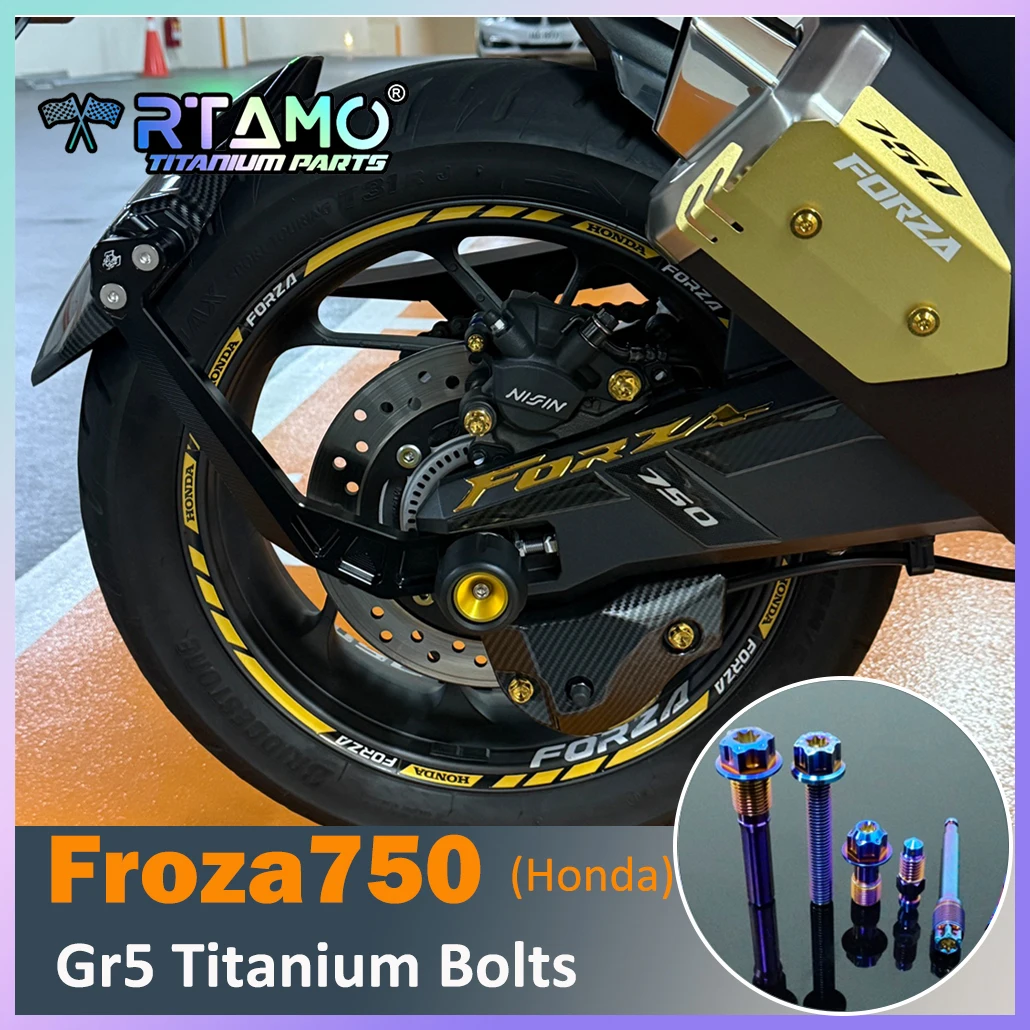 RTAMO Gr5 Titanium Alloy Bolt Rear Caliper Disc Sprocket Nut Pipe Bolt Engine Cover Chain Adjuster Screw for Honda Forza750