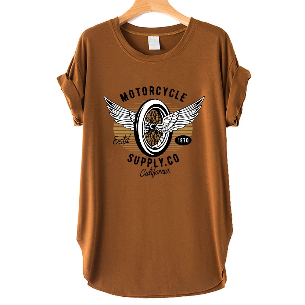 

Seeyoushy Winged Wheels Print Fun Printed Women's Top with Side Slit Women's T-shirt 2023 New Short Sleeve O-neck Women Clothing