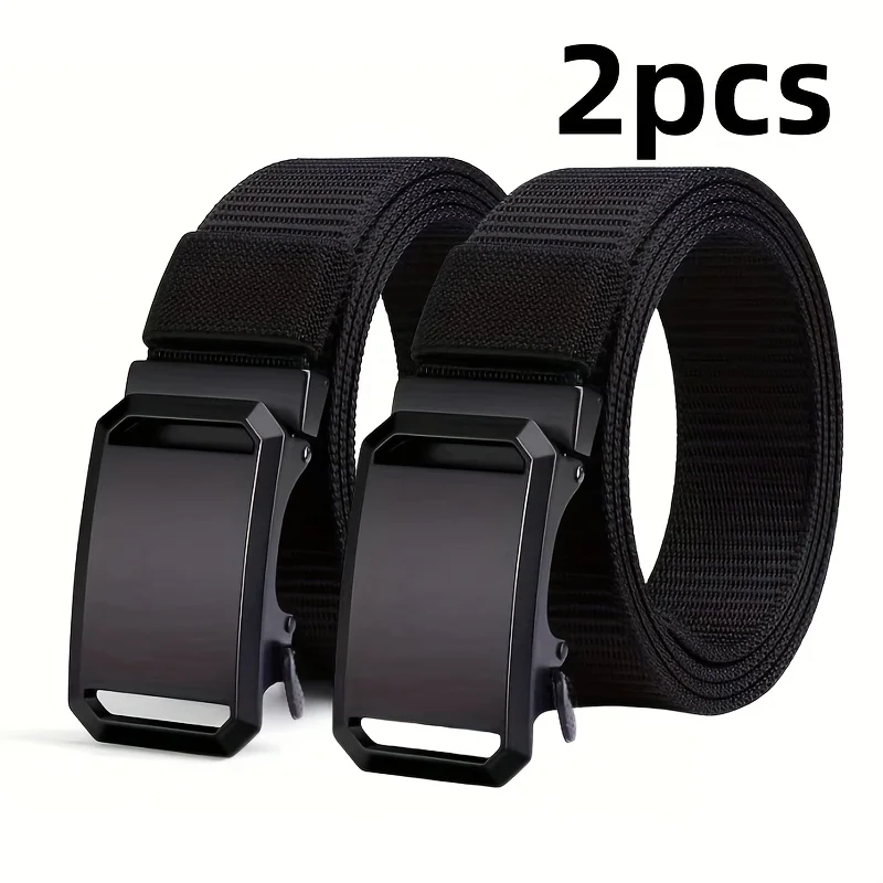 

Мужской повседневный нейлоновый пояс с автоматической пряжкой - черный, прочный холщовый ремень с железной пряжкой, простой стиль, подходит