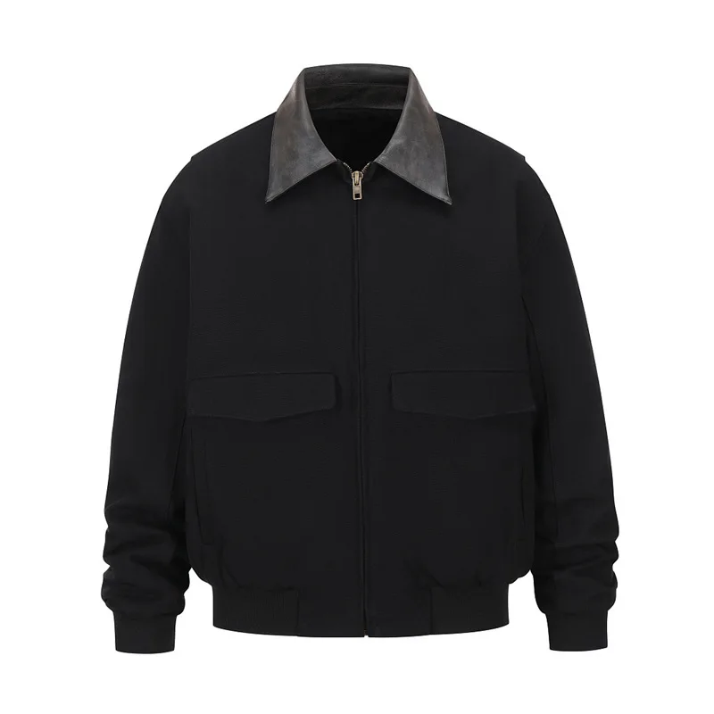 European & American High-Street Trendy Vintage Leather-Collar Multi-Pocket Thickened Quilted Washed Zip-Up Jacket Coat for Men