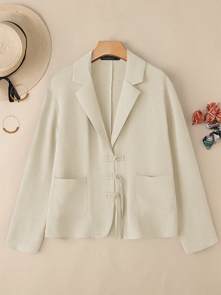 ZANZEA 2025 Modna marynarka zapinana na guziki z długim rękawem, płaszcze damskie jesienne, jednolite, codzienne okrycie wierzchnie, elegancka marynarka biurowa, odzież uliczna