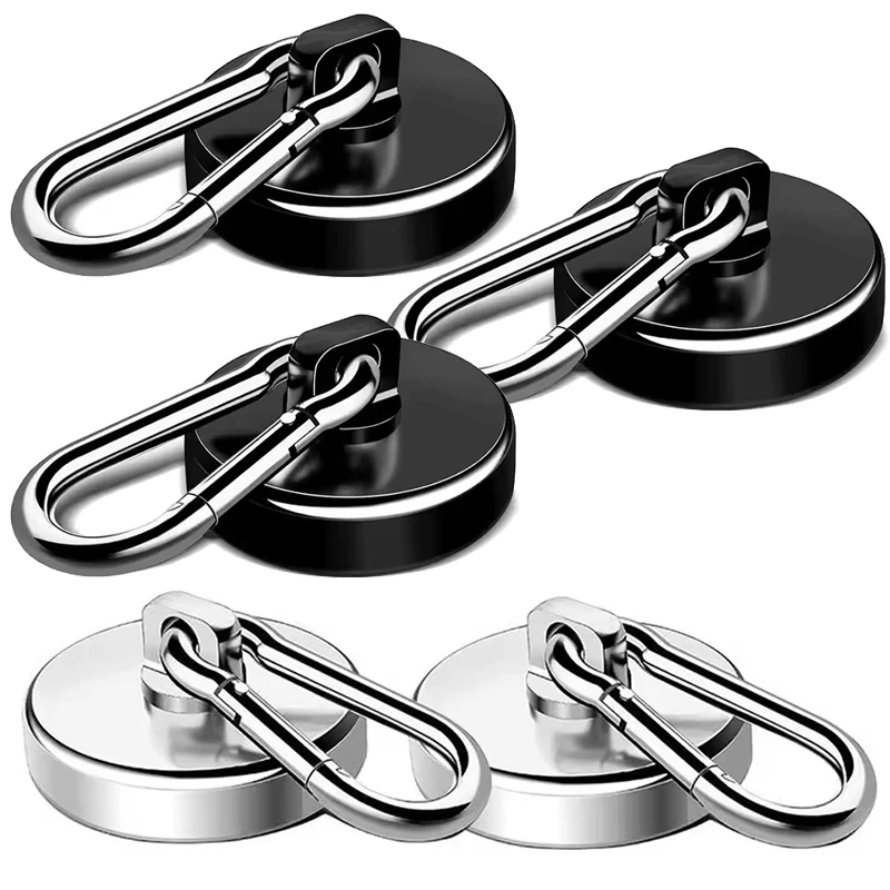 Black Silver Strong Magnetic Hooks Heavy Duty Neodymium Magnet Swivel Carabiner Hook Hanger for Home Kitchen Refrigerator Garage